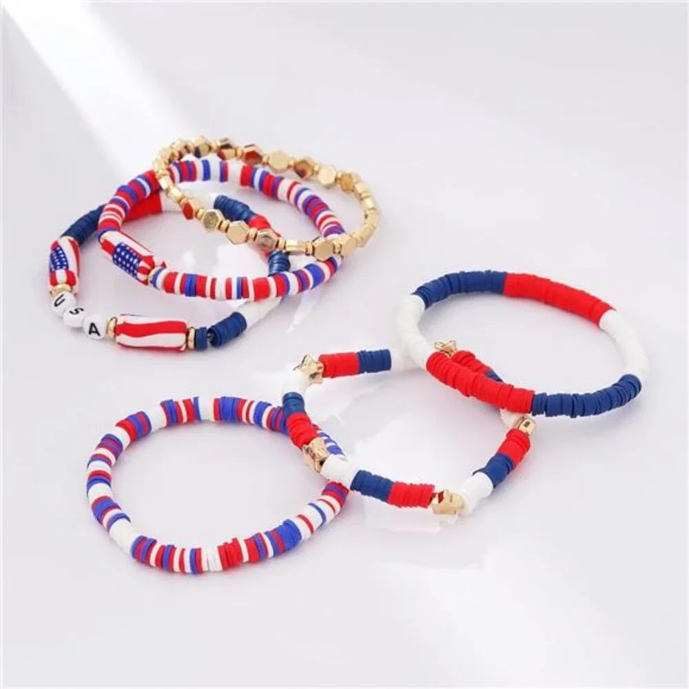 Surfer Heishi Clay Bead Bracelets for Women Bohemian Stackable Gold Flag 2